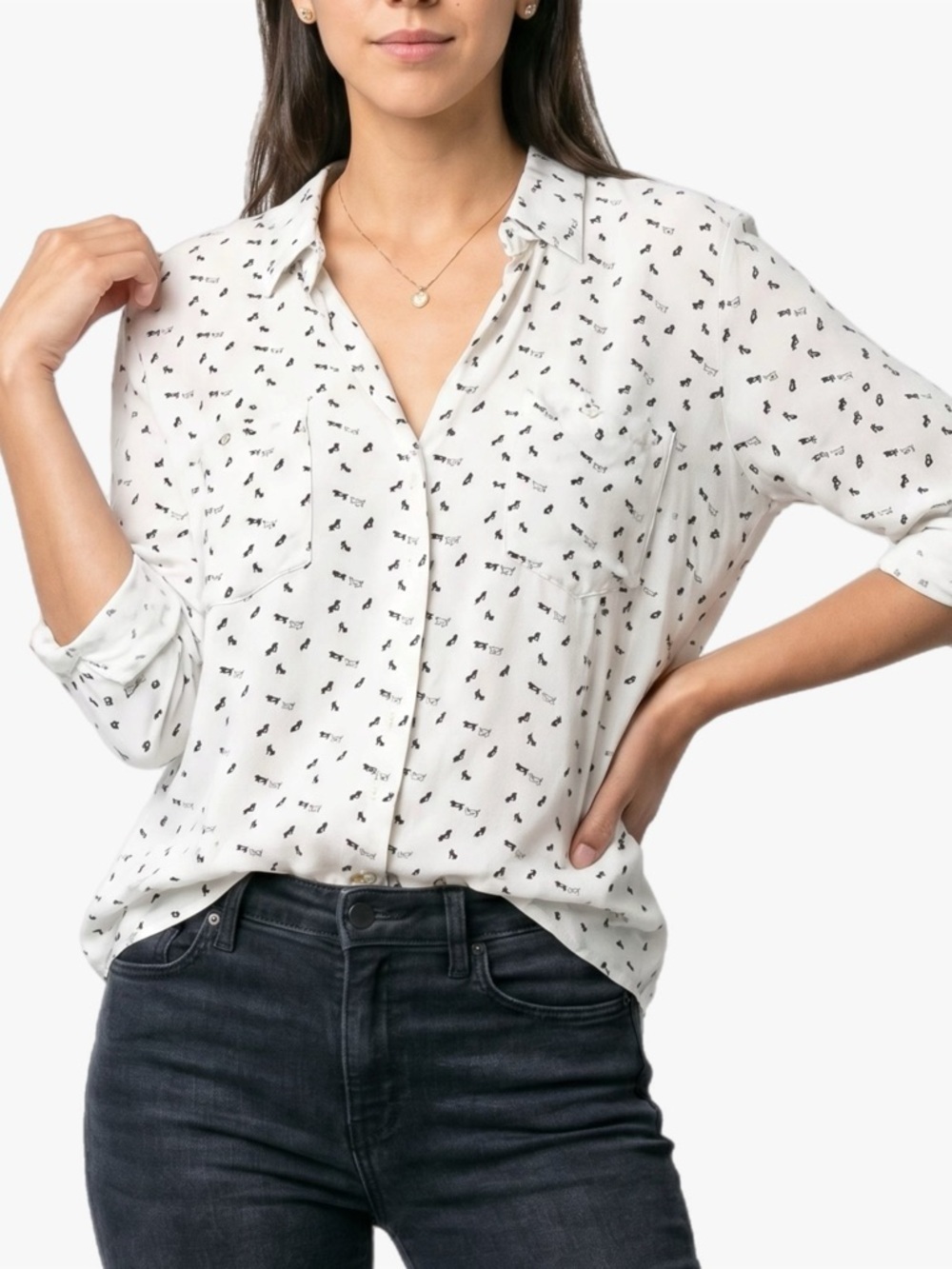 Just Living White Dachshund Winnie Dog Novelty Print Button Down Shirt Size XL